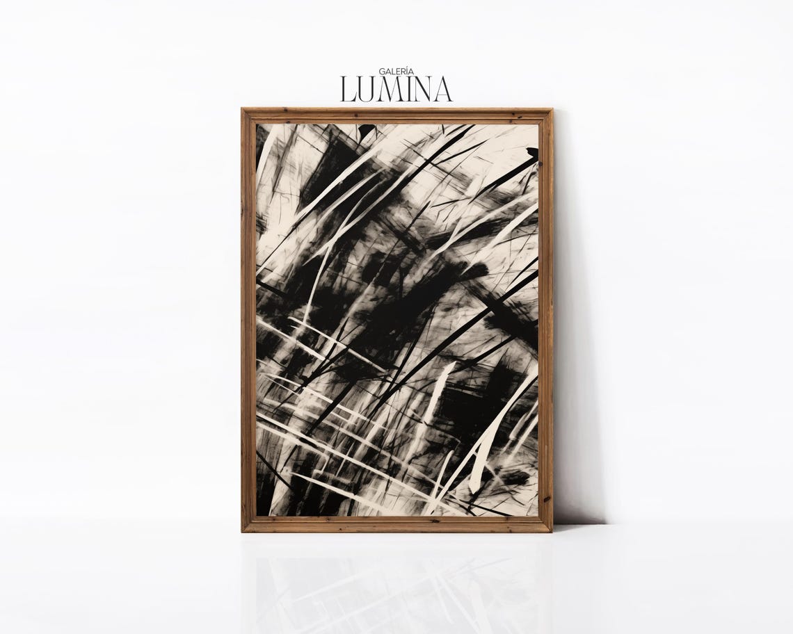 Black White Abstract Scribble Strokes Diagonal Expressive Poster - Image 2