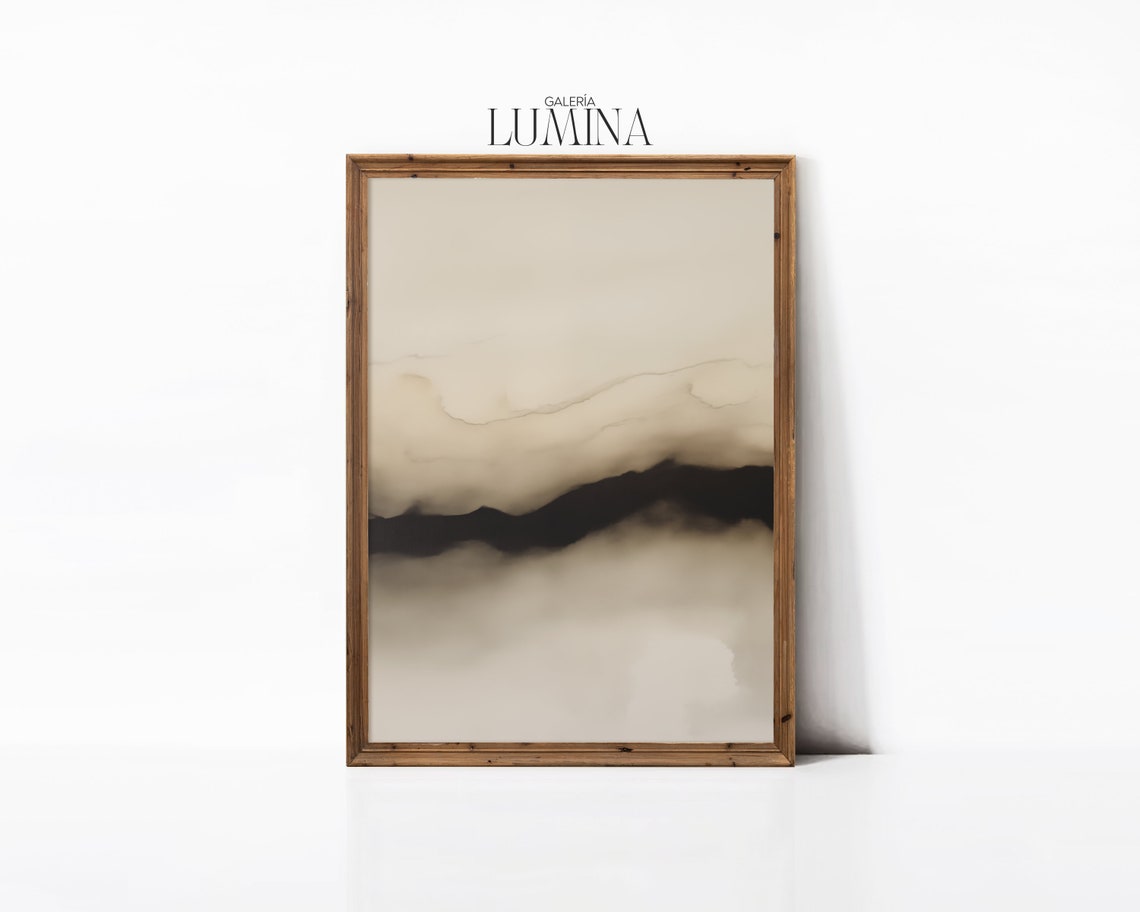 Japanese Ink Wash Abstract Mist Painting Deep Neutral Seascape Poster - Image 3