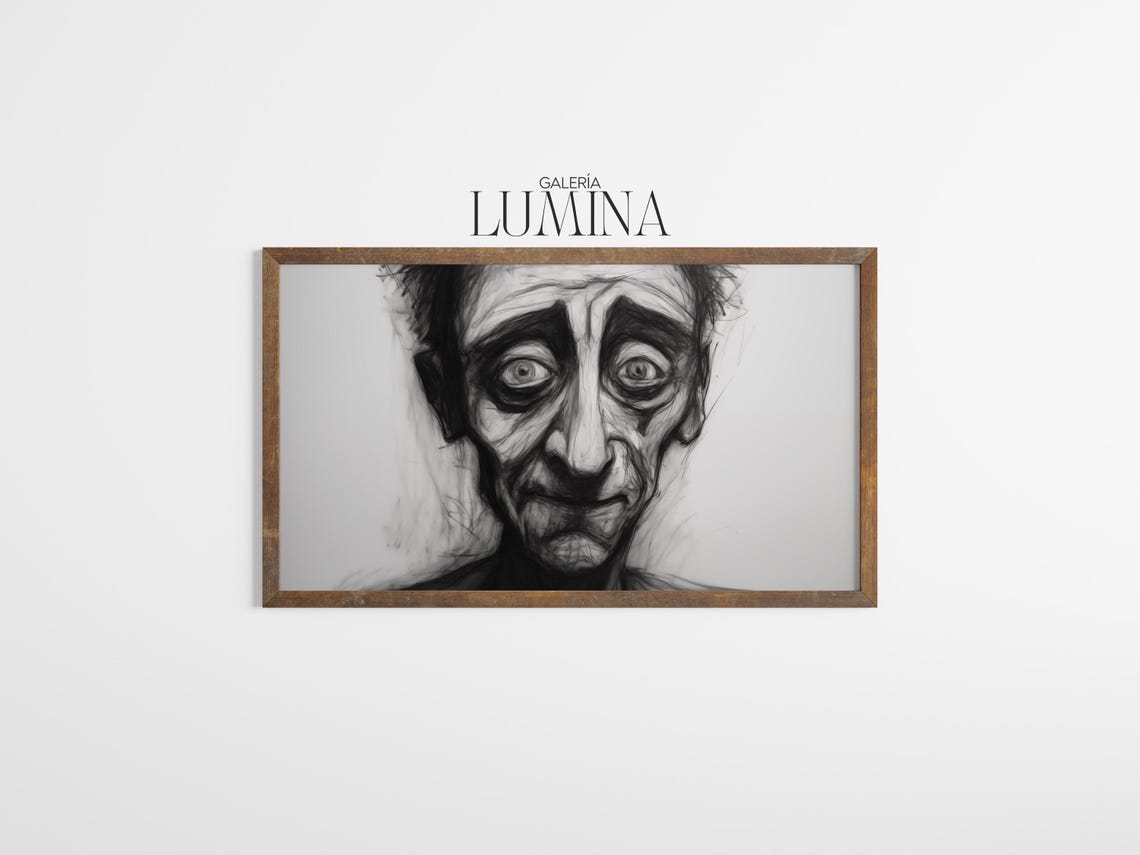 Expressive Abstract Face Charcoal Sketch Old Man Portrait Drawing Moody Emotional Face Illustration Art Frame Tv Art 960 - Image 3