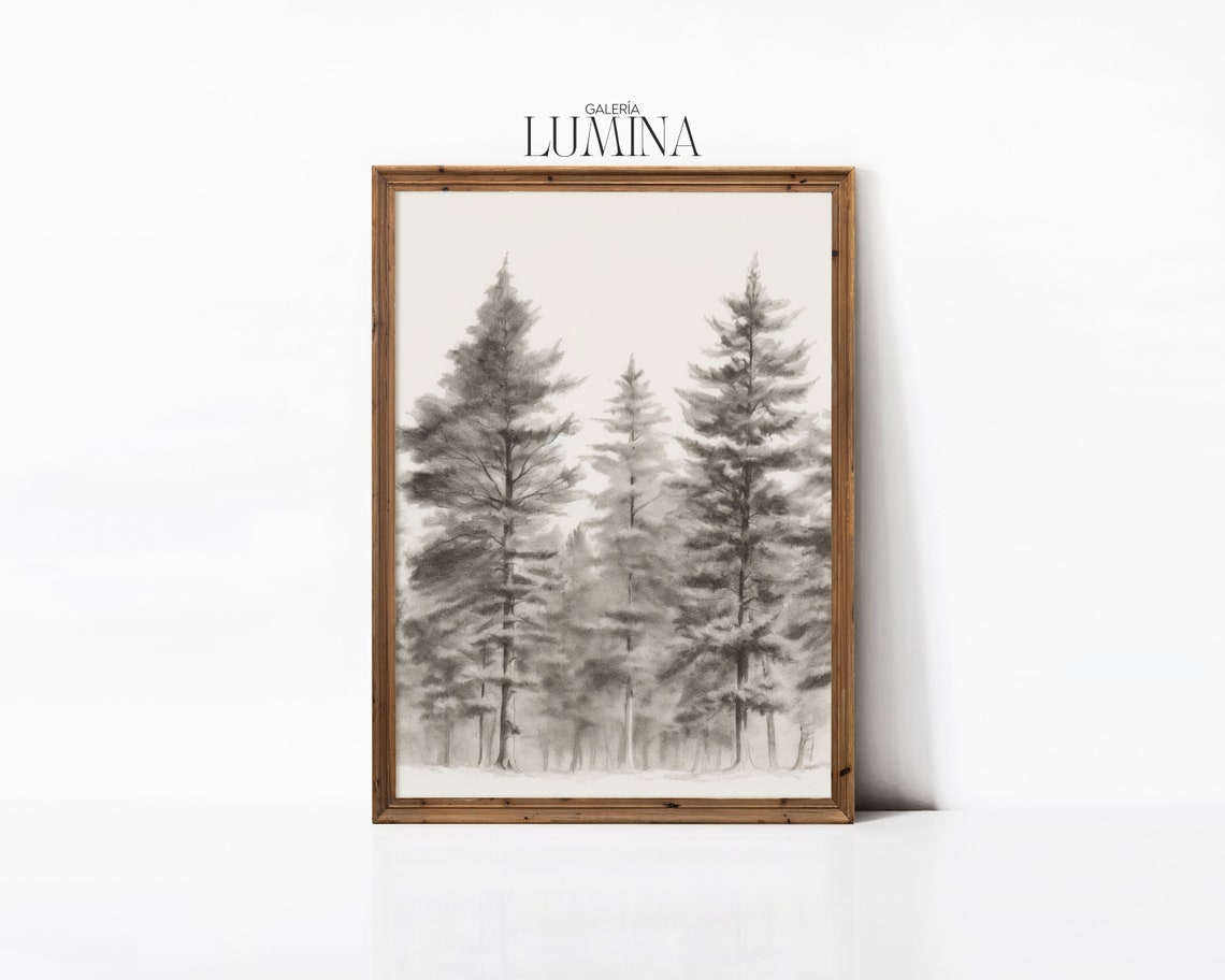 Antique Pine Tree Forest Sketch Neutral Winter Sketch Pine Trees Pencil Drawing Forest Landscape Art Art Frame Tv Art 350 - Image 3