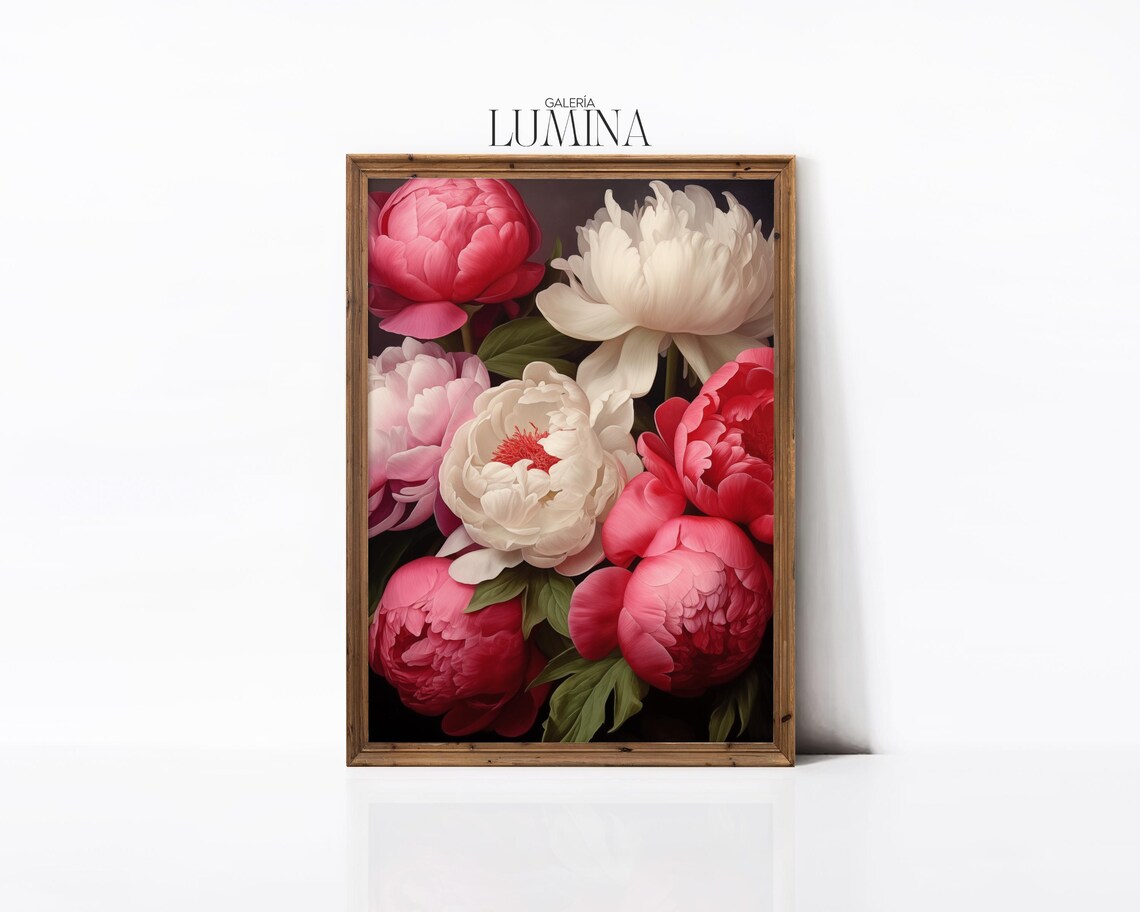 Vintage Peony Oil Painting, Romantic Floral Art Print - Image 2
