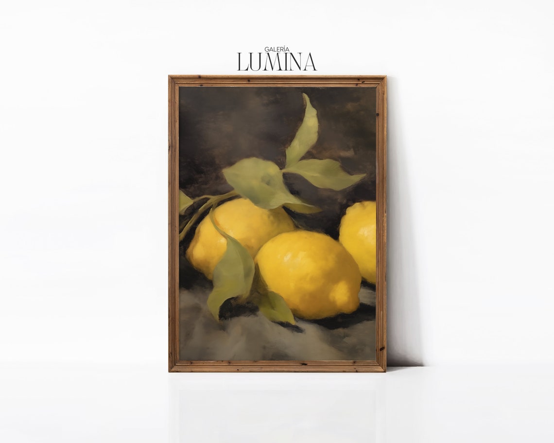 Moody Lemon Oil Painting Vintage Citrus Still Life Painting Dark Fruit Wall Art French Country Decor Art Frame Tv Art 253 - Image 3