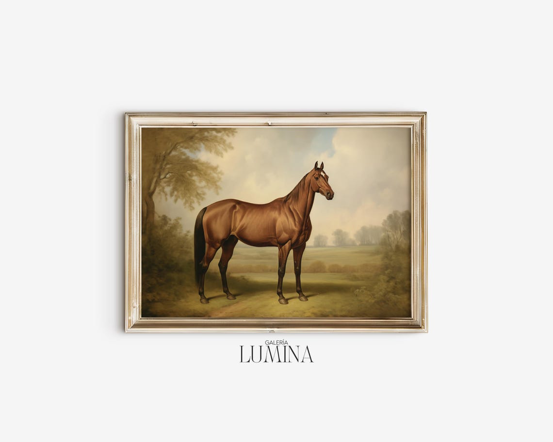 Vintage Horse Original Oil Painting Antique Equestrian Print Elegant Horse Art Print Animal Painting Art Frame Tv Art 394 - Image 2