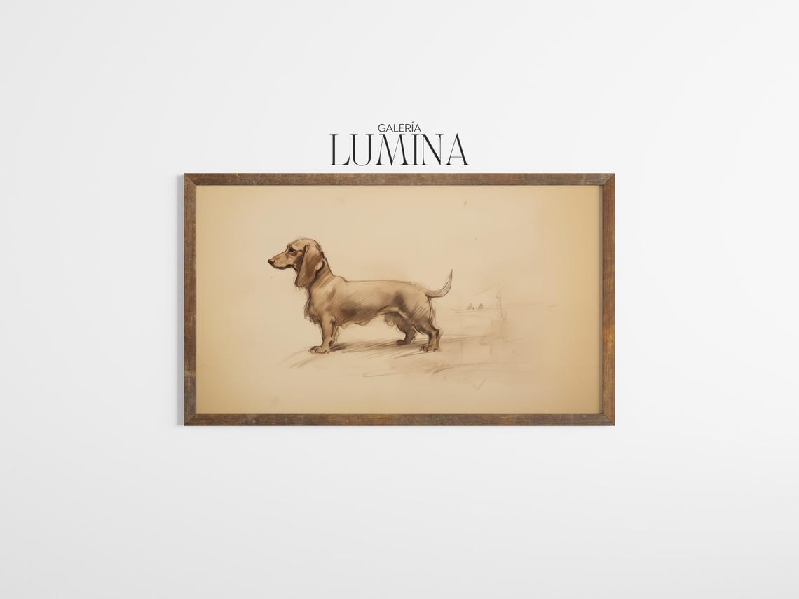 Minimalist Standing Dachshund Pencil Sketch Sepia Dog Art Poster - Image 3