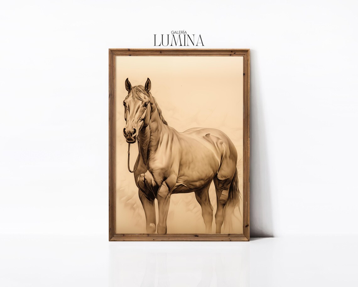 Noble Brown Horse Detailed Pencil Sketch Rustic Animal Art Poster - Image 2