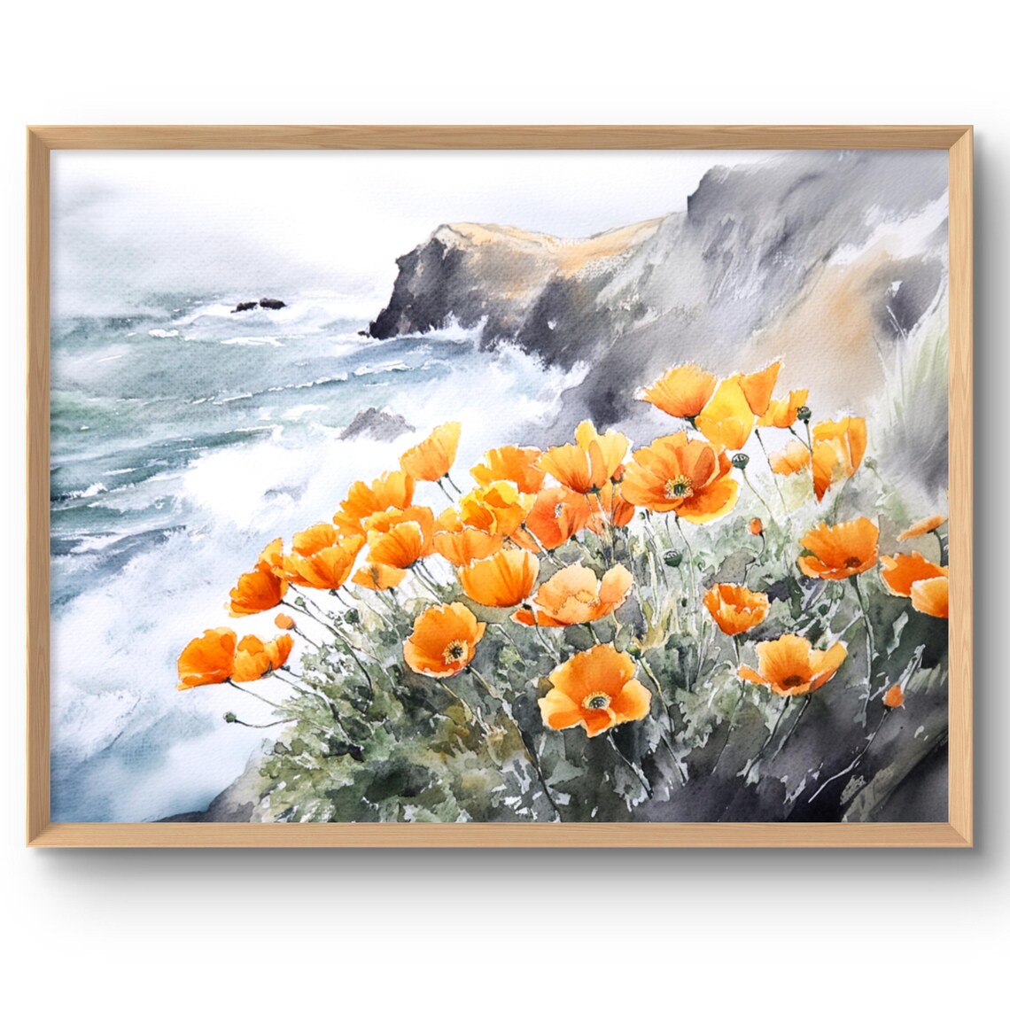 Poppy Art Print, Big Sur Coastal Watercolor