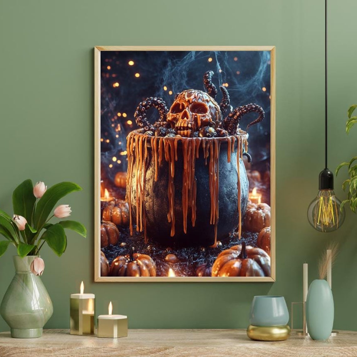 Halloween Skull Octopus Cauldron Dripping Caramel Horror Poster - Image 3