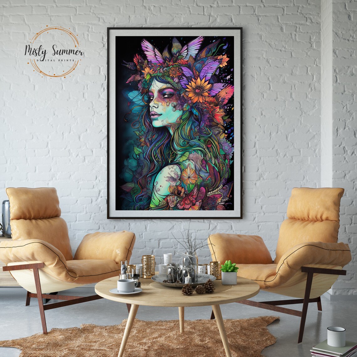 Psychedelic Neon Fairy Princess Magical Trippy Portrait Fantasy Art Print - Image 3