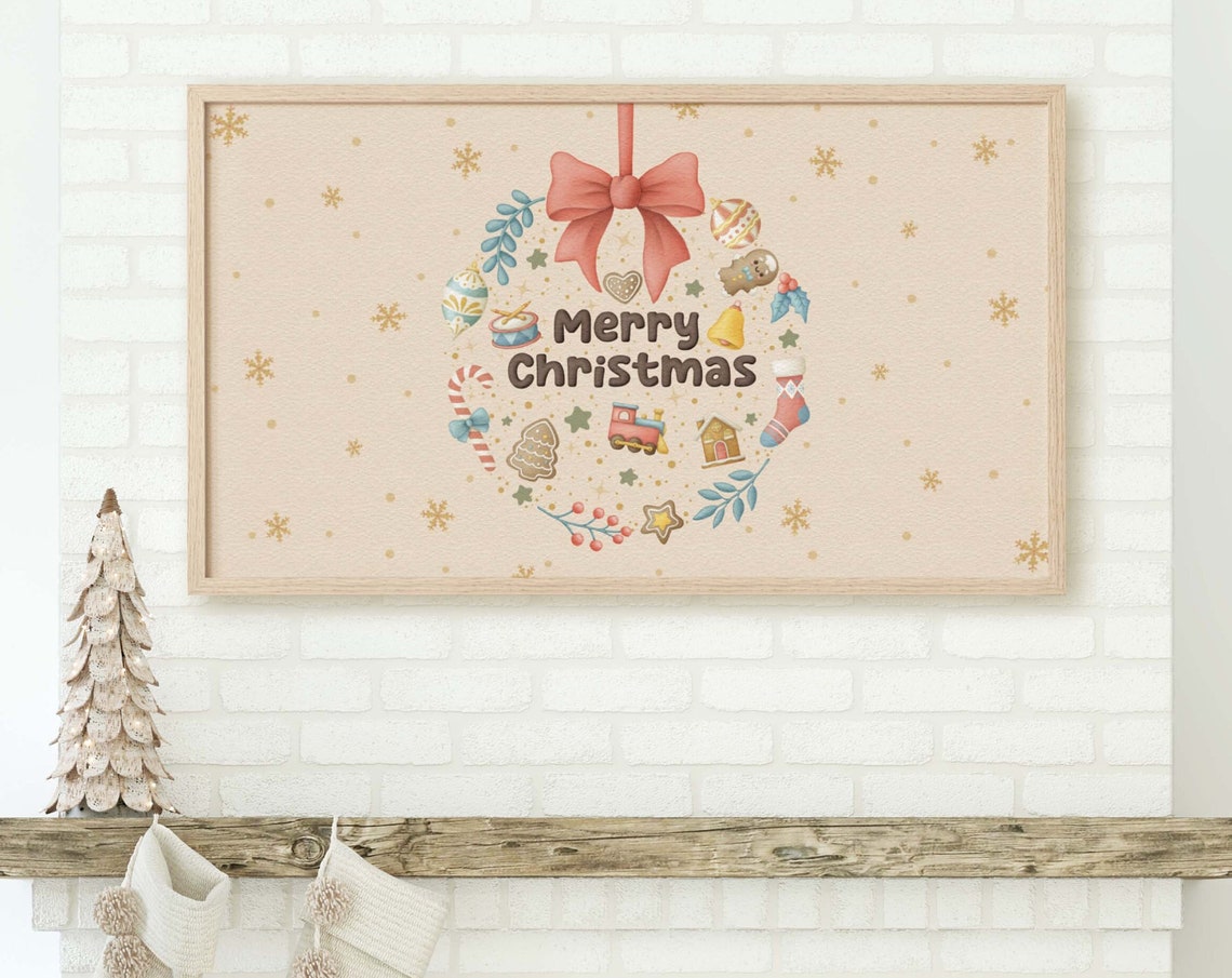 Merry Christmas Wreath Snowflakes Landscape Festive Frame Poster