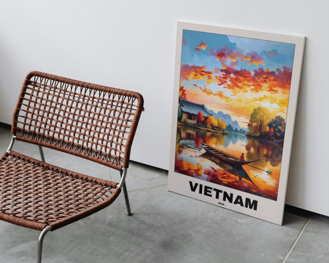 Vietnam Lake Scenic Painting, Asia Travel Poster - Image 2