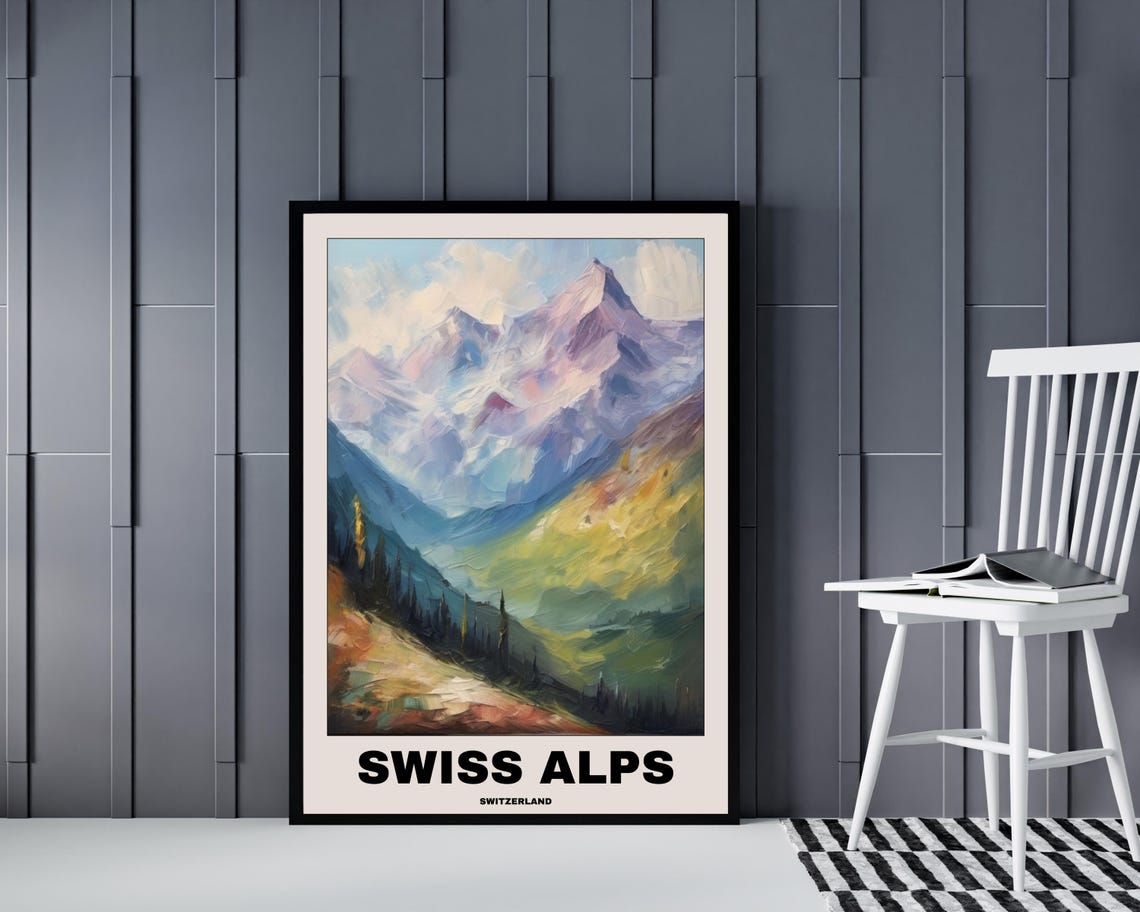 Swiss Alps Travel Poster, Scenic Europe Landscape - Image 4
