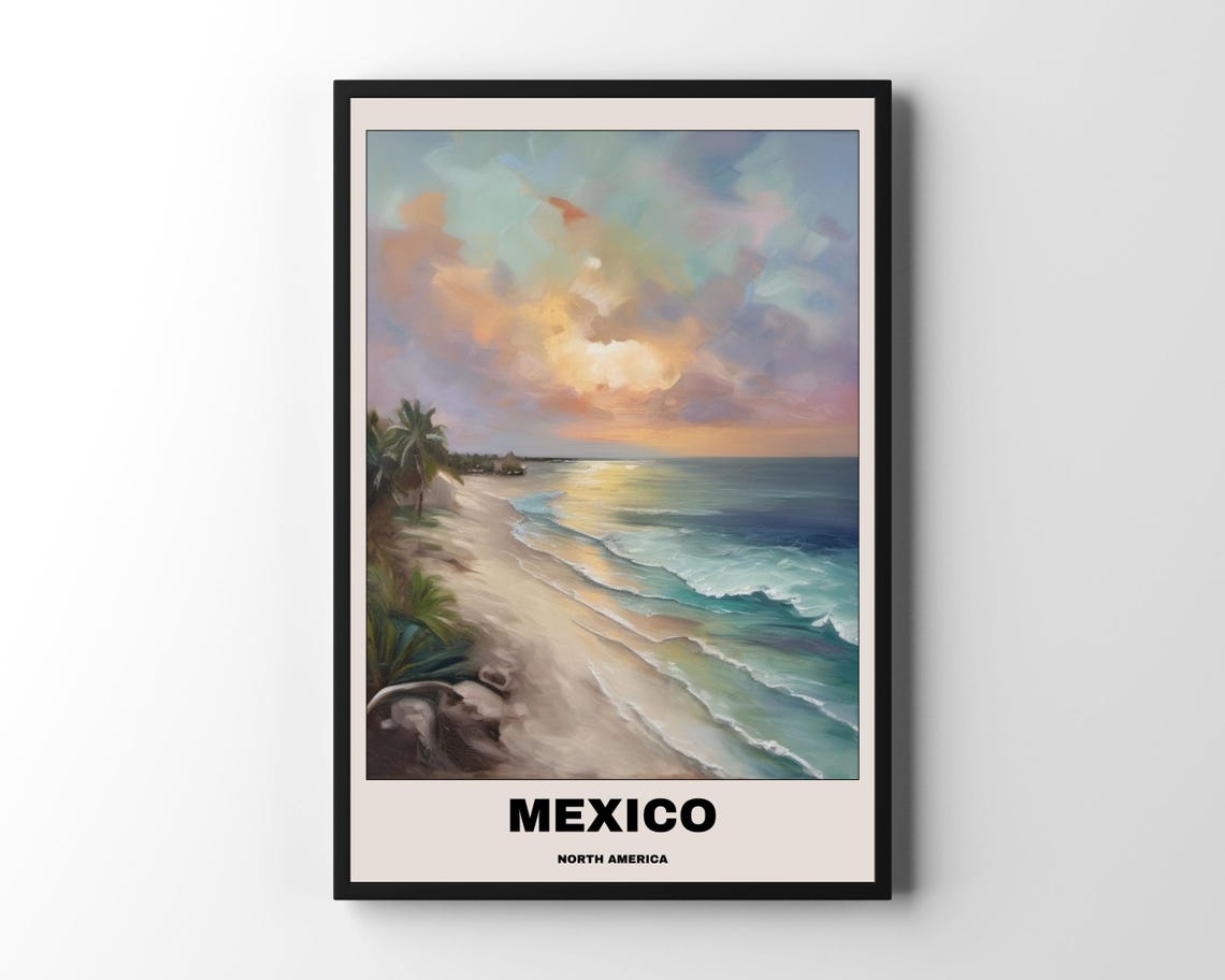 Mexico Beach Poster, Tropical Wall Art for Home