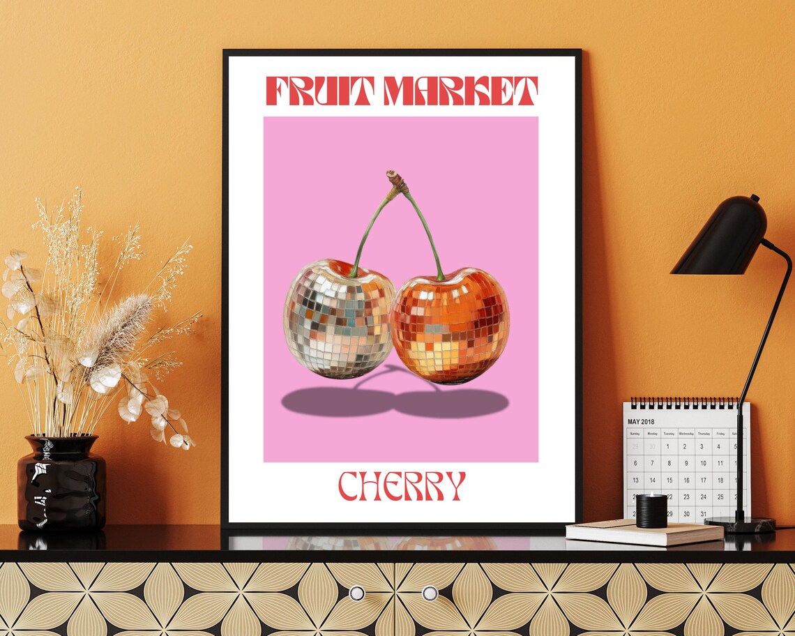 Retro Cherry Disco Ball Poster, Funky Boho Decor - Image 2