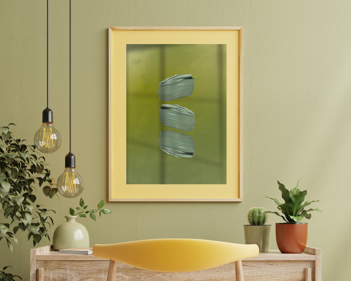 Rustic Green Brushstroke Abstract Art Print - Image 2