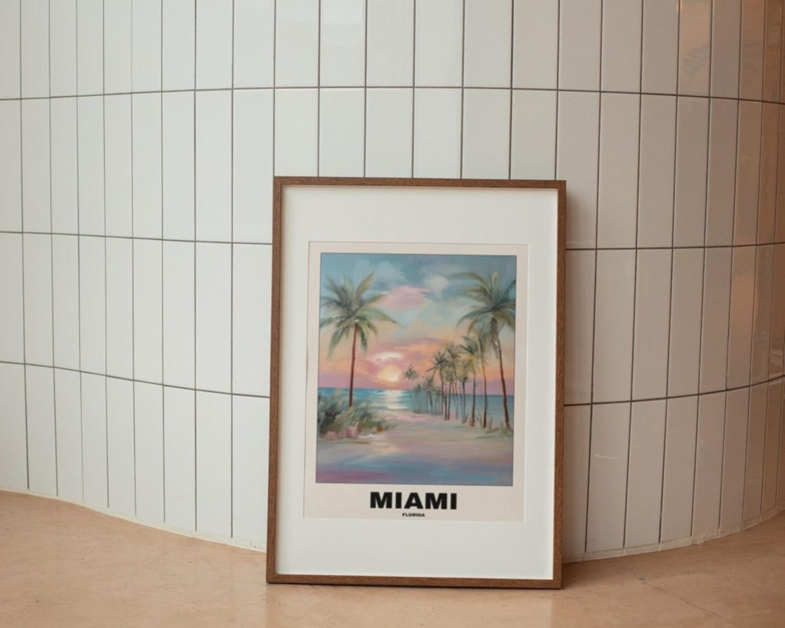 Miami Beach Travel Poster, Tropical Sunset Palm Tree - Image 4