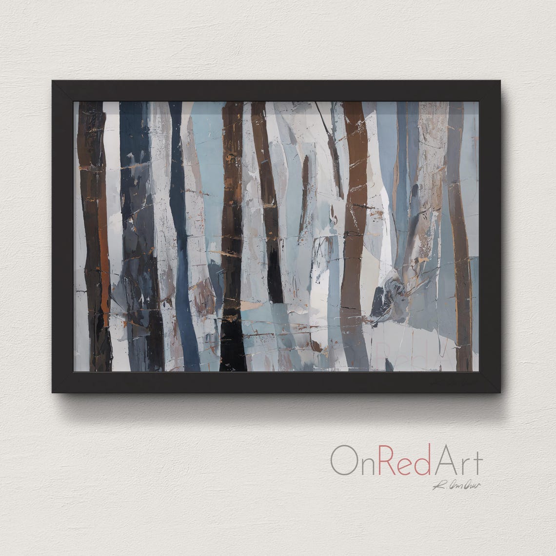 Abstract Birch Forest Neutral Blue Brown Tree Trunks Art Print
