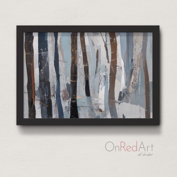 Birch Tree Forest Print Neutral Abstract Wall Art