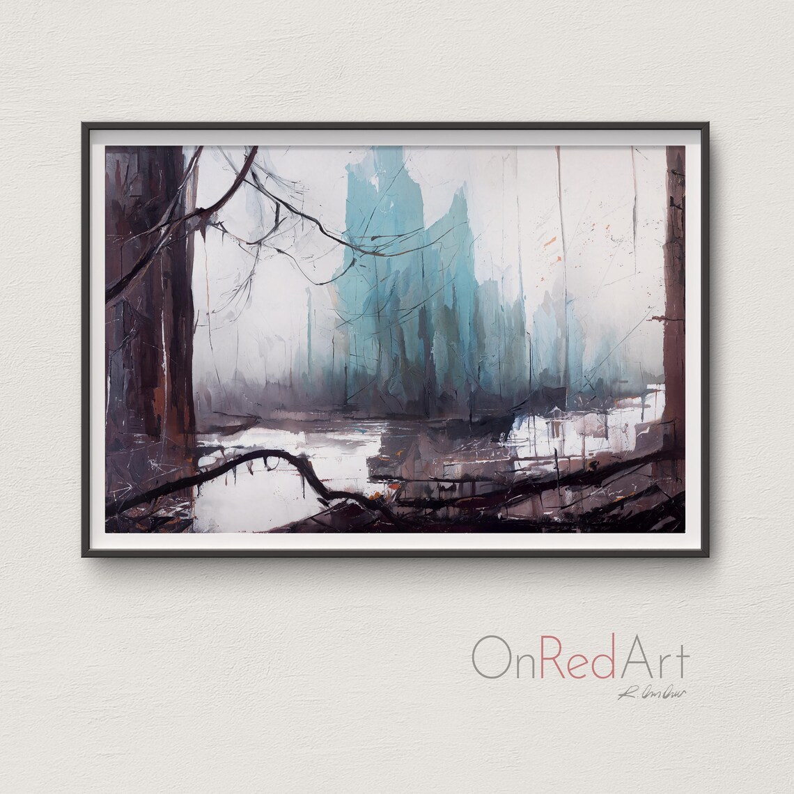 Abstract Foggy Forest Moody Winter Landscape Blue Grey Wall Art