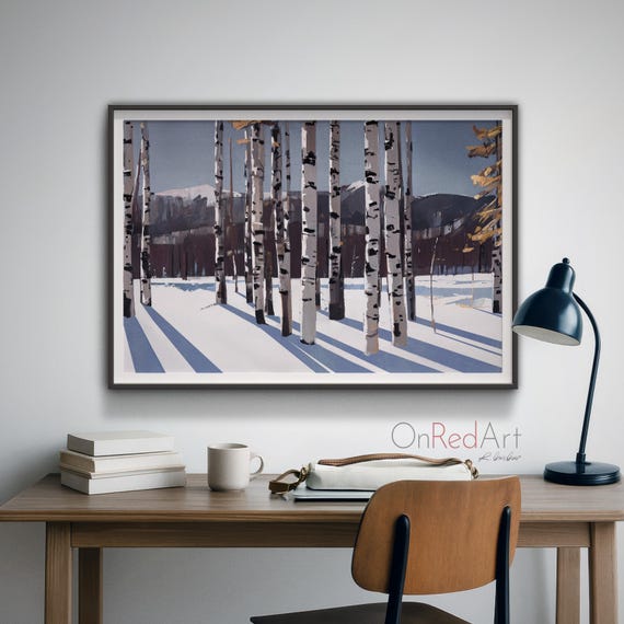 Winter Birch Forest Art Print Minimalist Snow Landscape