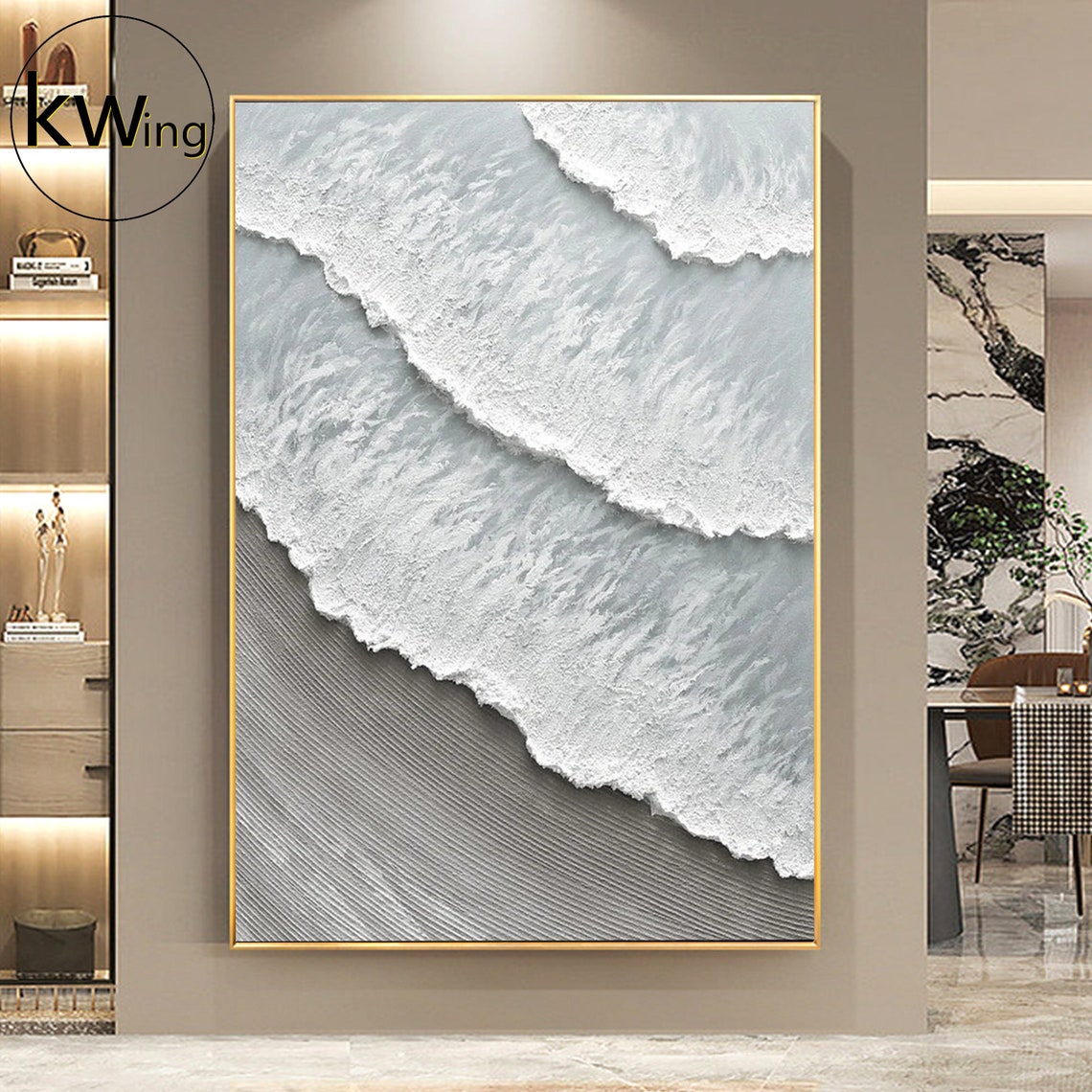 Aerial White Ocean Waves Gray Sand Textured Coastal Art Poster - Image 4