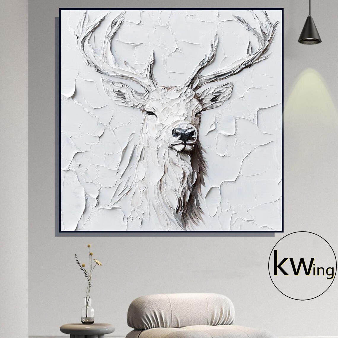 White Elk Deer Head Antlers 3D Textured Sculptural Animal Wall Art Poster - Image 2