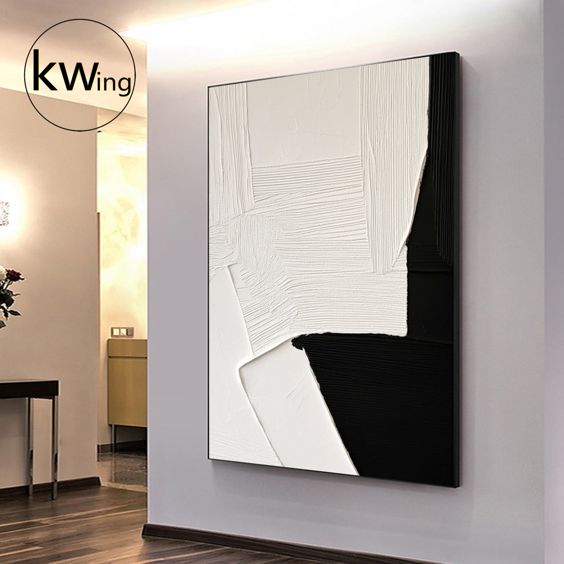 Black White Geometric Abstract 3D Texture Painting Modern Art Poster - Image 5