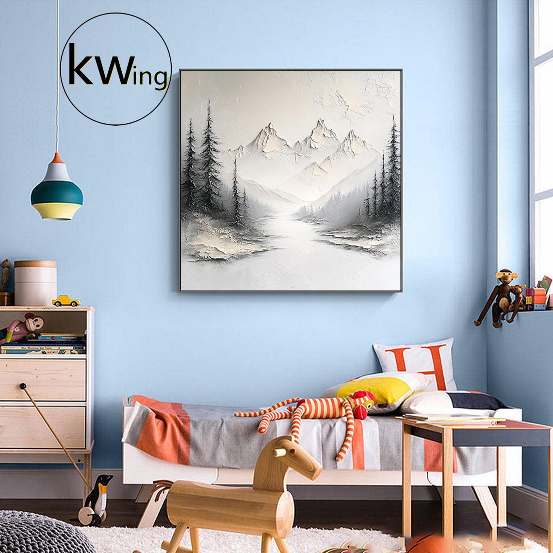Snowy Mountain River Valley Pine Trees Misty Peaks Wall Art Poster - Image 3