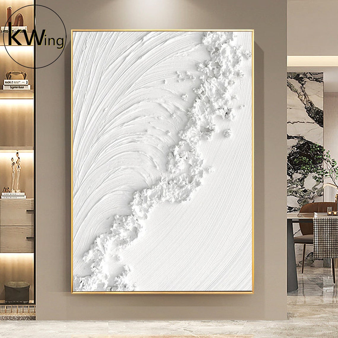 White Swirl Textured Abstract Painting 3D Impasto Modern Poster - Image 3