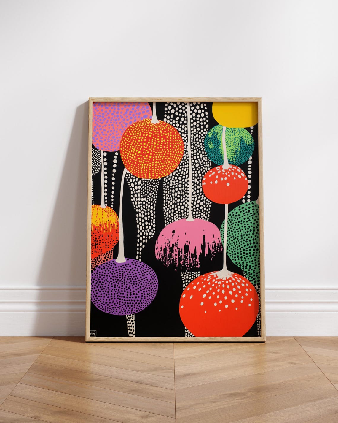 Vibrant Dotted Circle Pop Art Colorful Abstract Floral Poster