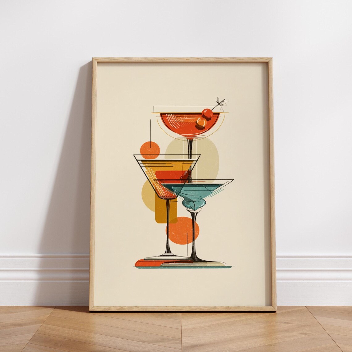 Retro Cocktail Glasses, Mid-Century Modern Bar Art Print