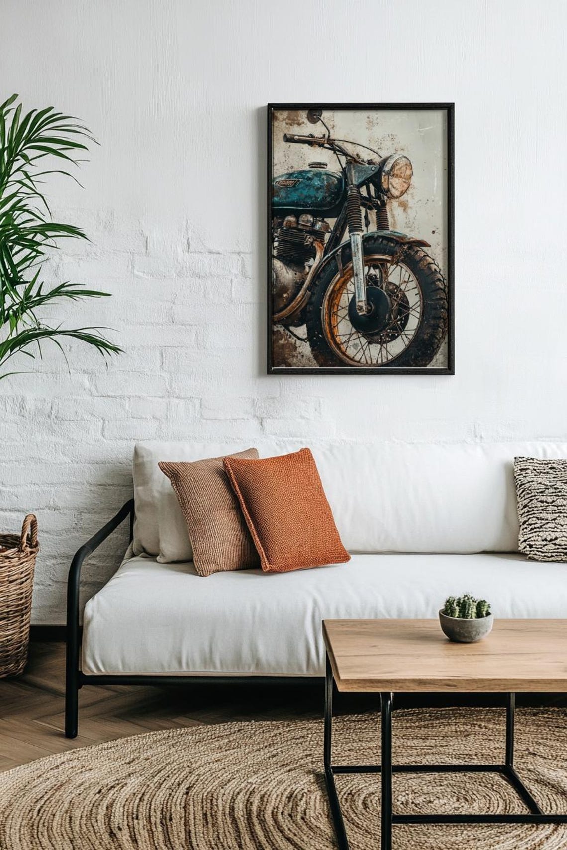 Vintage Weathered Motorcycle Front Wheel Rustic Garage Art Poster - Image 4