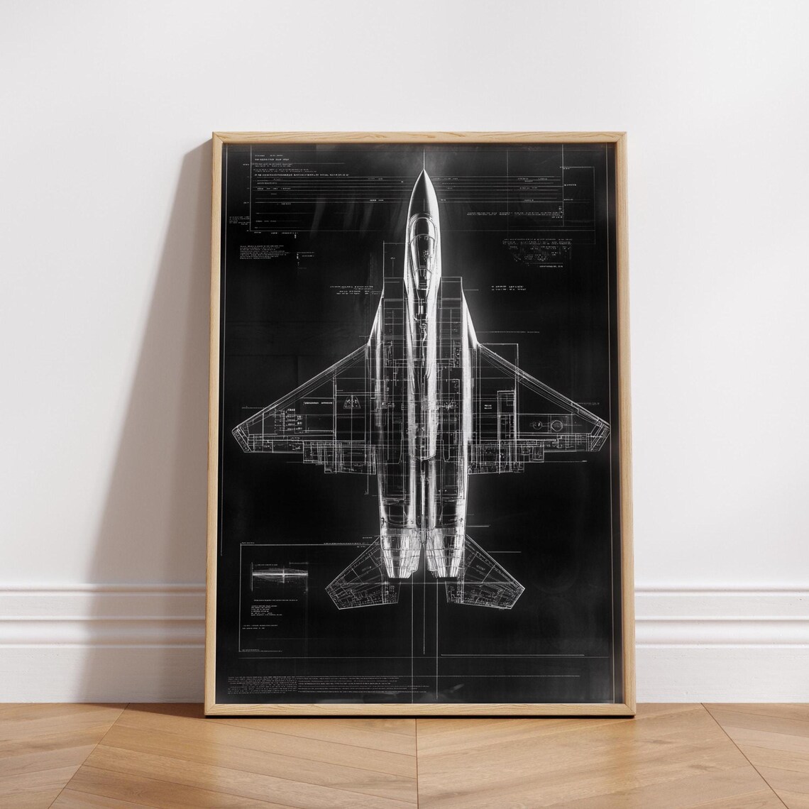 Fighter Jet Blueprint Poster Aviation Art Print Military Decor Unique Gift For Dad Home Office Wall