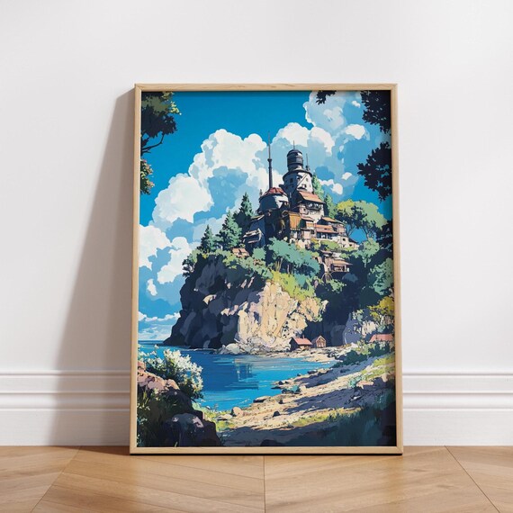 Serene Landscape Anime Poster Nature Wall Art Coastal Decor Gift For Home Print Gallery Accent Ghibli Style