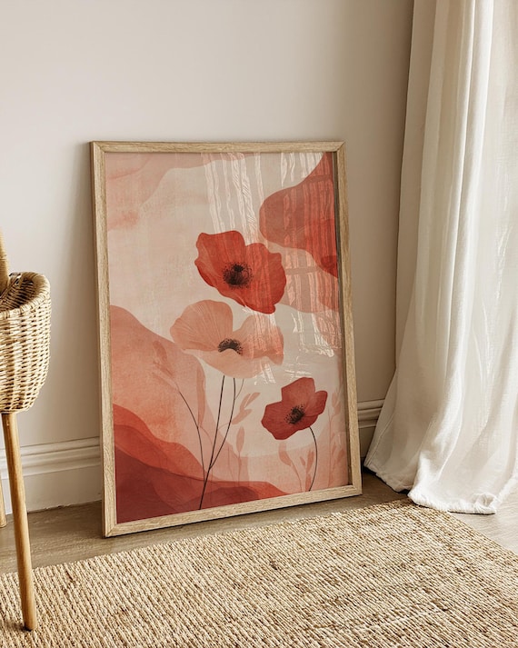 Terracotta Red Poppy Abstract Floral Modern Botanical Poster