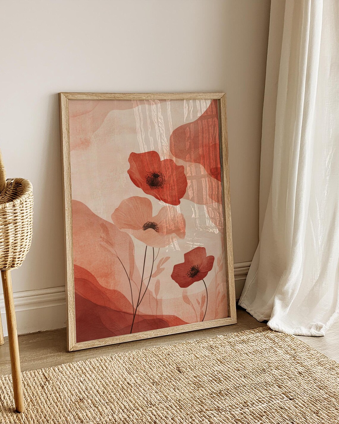 Elegant Boho Floral Matte Vertical Posters Modern Wall Art Home Decor Print Minimalist Gift For Her Poppy