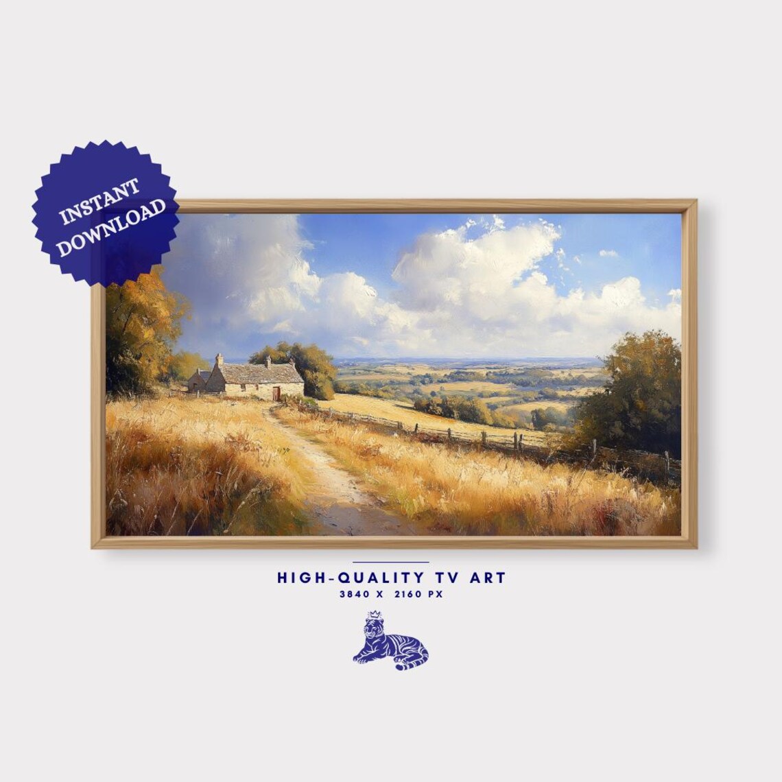 Serene English Countryside Landscape, Oil-Style Art Print - Image 2