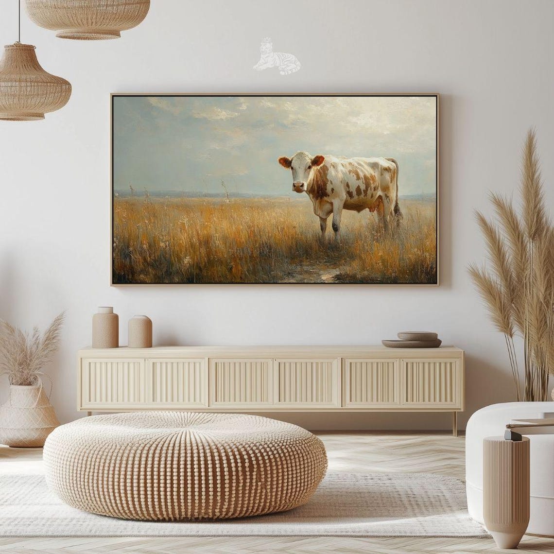 Brown White Cow Standing Golden Wheat Field Farm Animal Rustic Poster - Image 2
