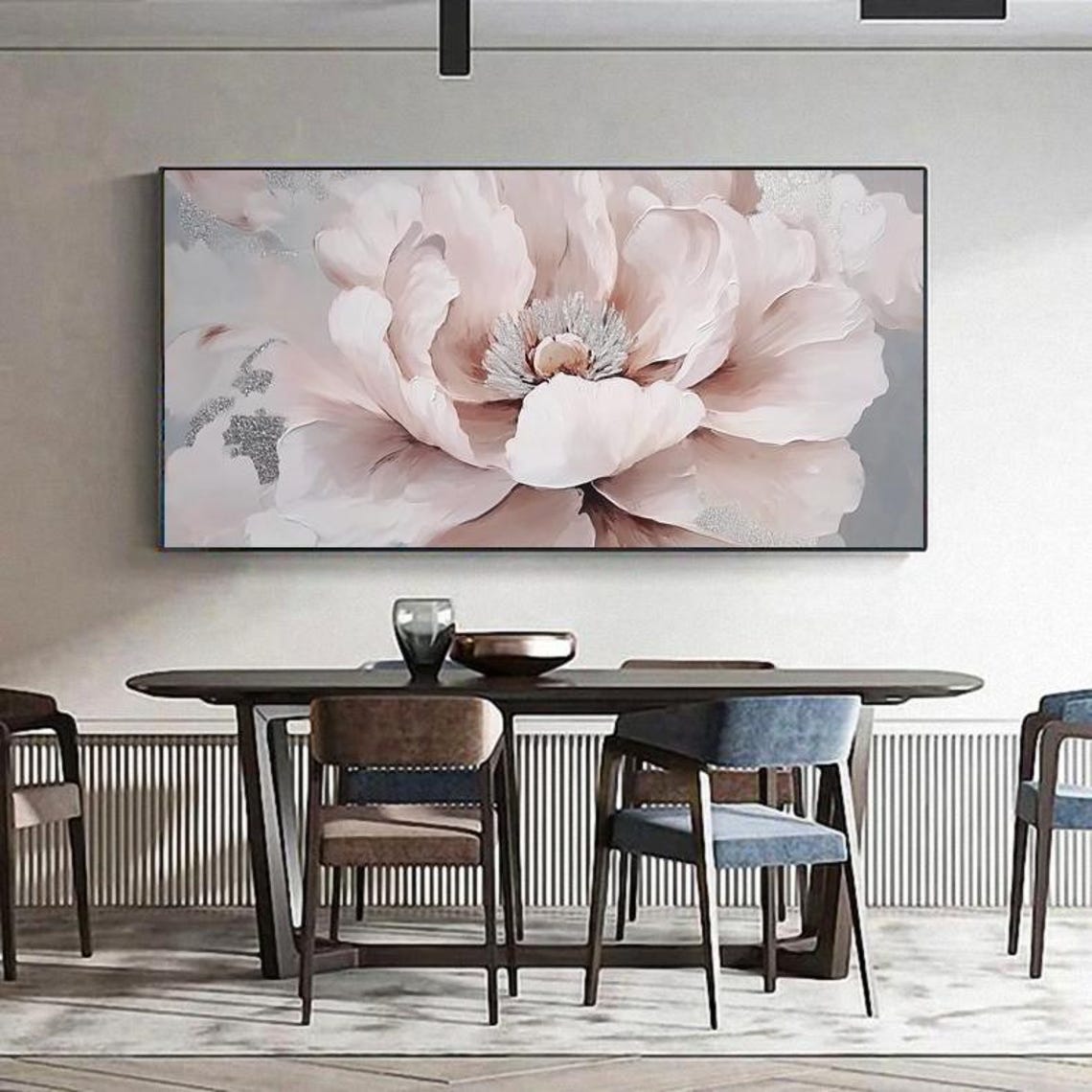 Giant Blush Pink Peony Close Up With Silver Sparkle Detail Poster - Image 3