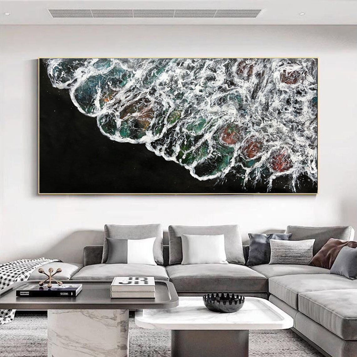 Ocean Foam Waves Swirling On Dark Background Aerial View Art Poster - Image 5