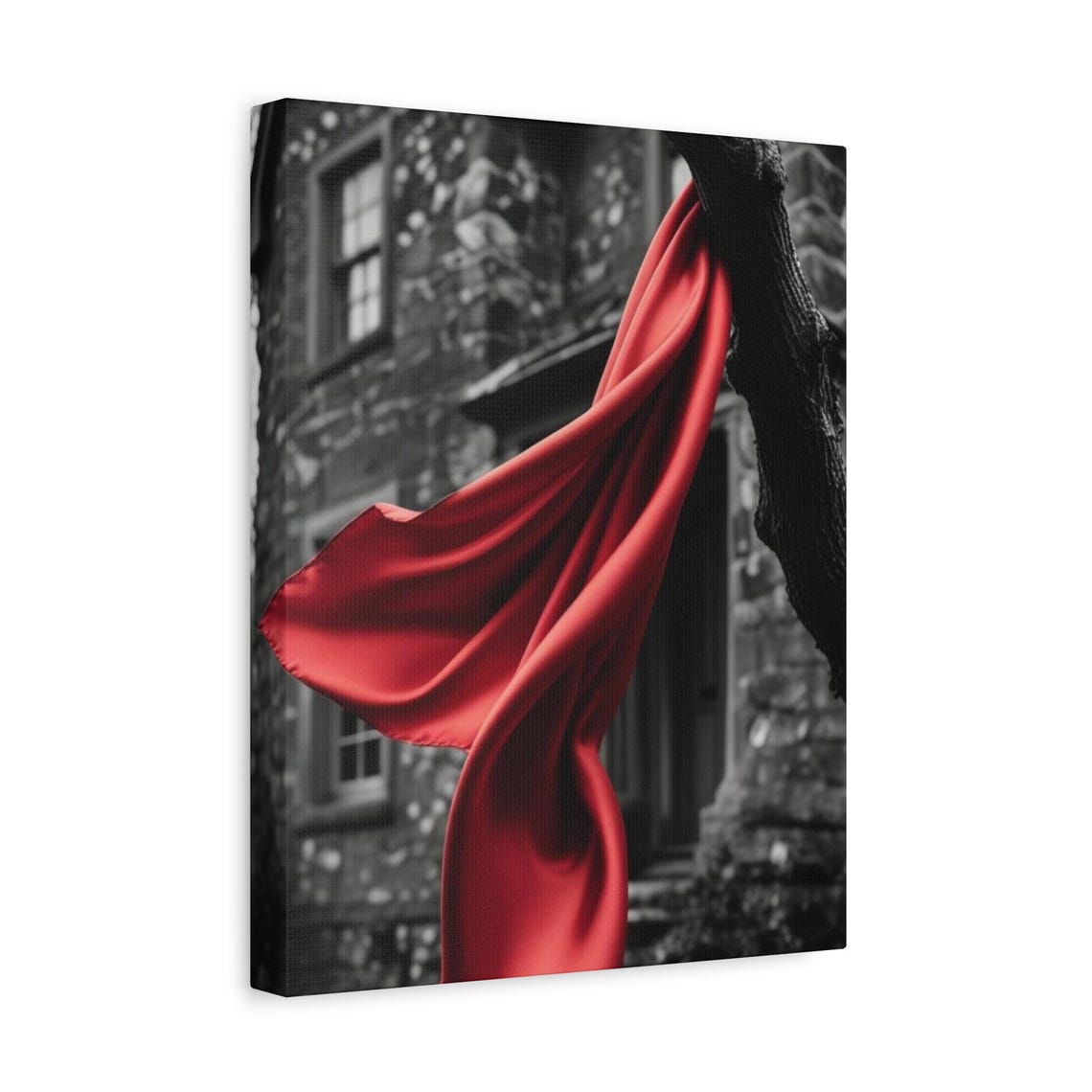 Red Silk Cloth In Wind Photography Print Mysterious Flowing Fabric Art