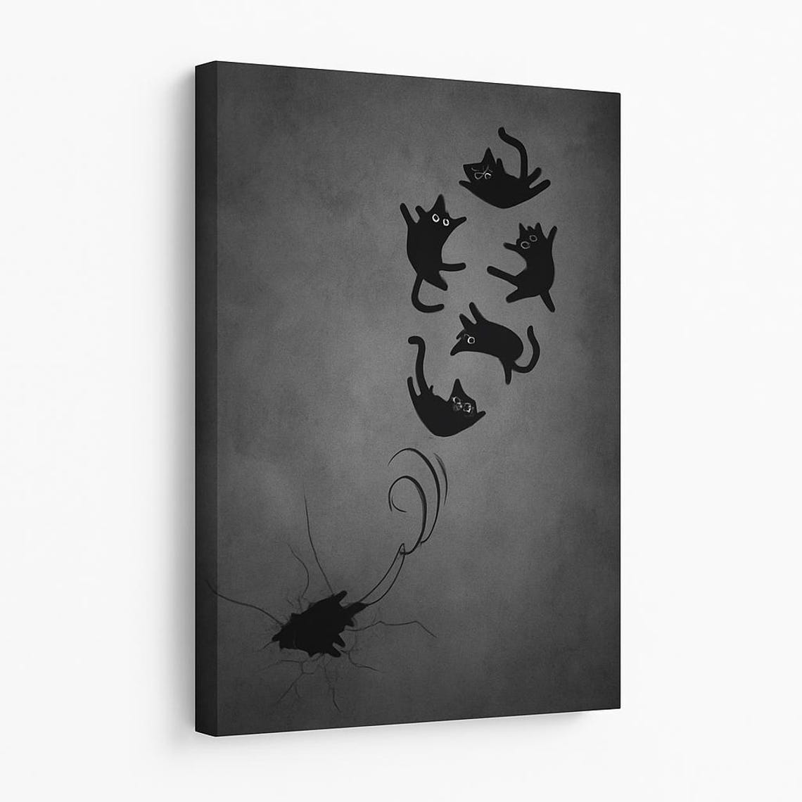 Black Cats Diving Funny Dark Canvas Playful Kitty Home Art Print