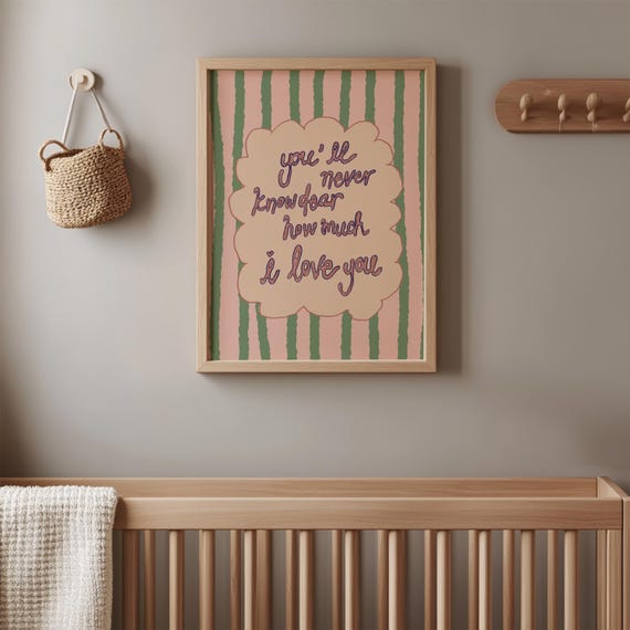 How Much I Love You Nursery Art Handdrawn Kids Room Decor Print
