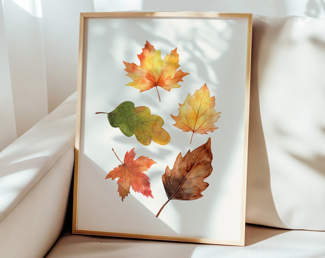 Watercolor Fall Leaves Botanical Poster in Warm Autumn Tones