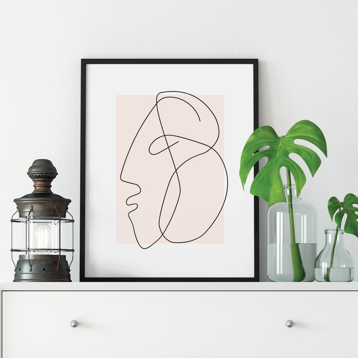 Abstract Line Art Face Blush Pink Modern Minimalist Portrait Poster - Image 2