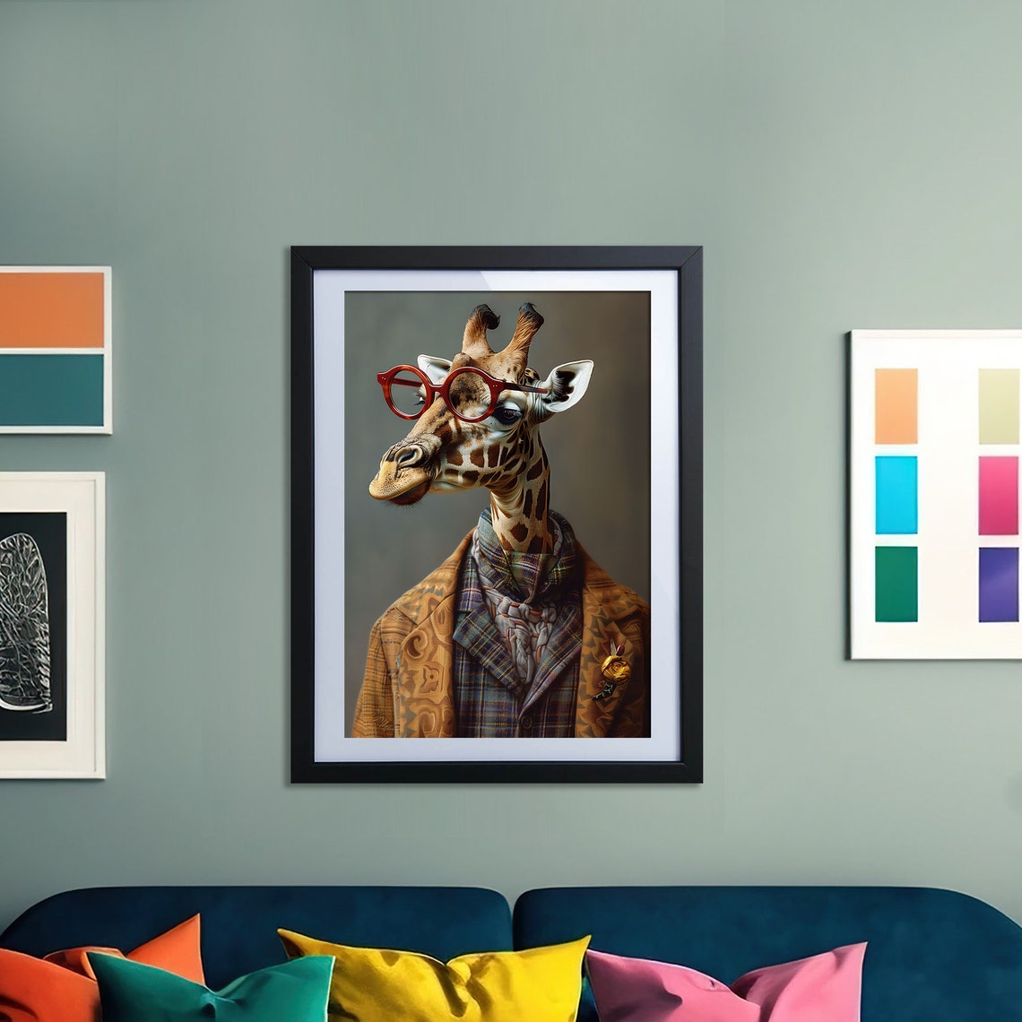 Giraffe In Plaid Blazer Red Glasses Dapper Studio Portrait Poster - Image 2