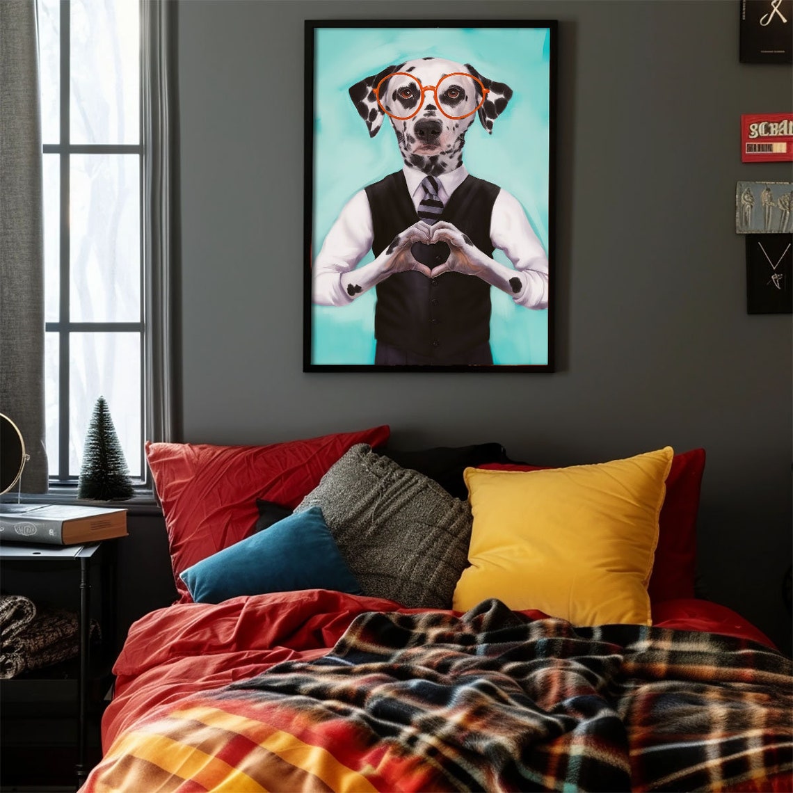 Dalmatian Dog Heart Hands Red Glasses Funny Dressed Up Poster - Image 4