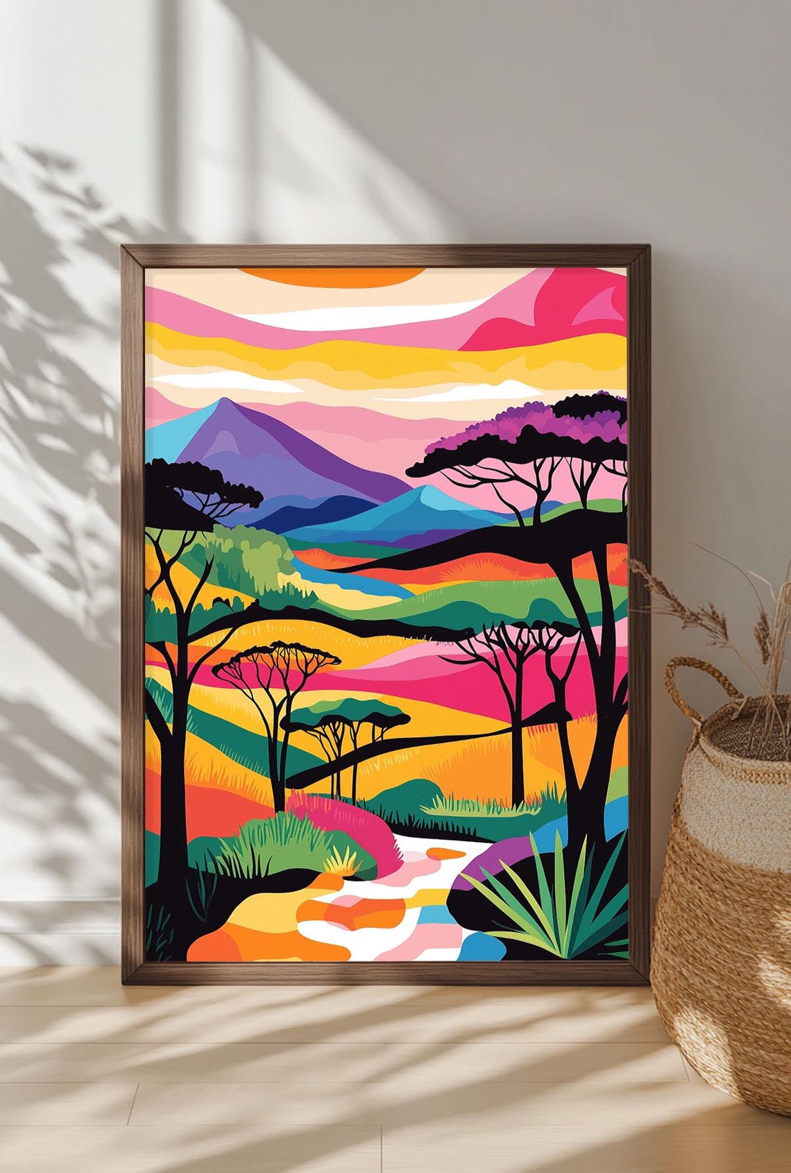 Colorful African Savanna Sunset Vivid Abstract Landscape Wall Art - Image 4
