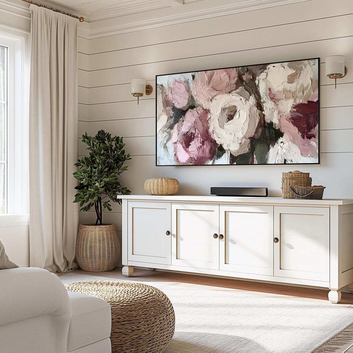 Blush Pink Peonies Close Up Impasto Floral Painting Wall Art - Image 4