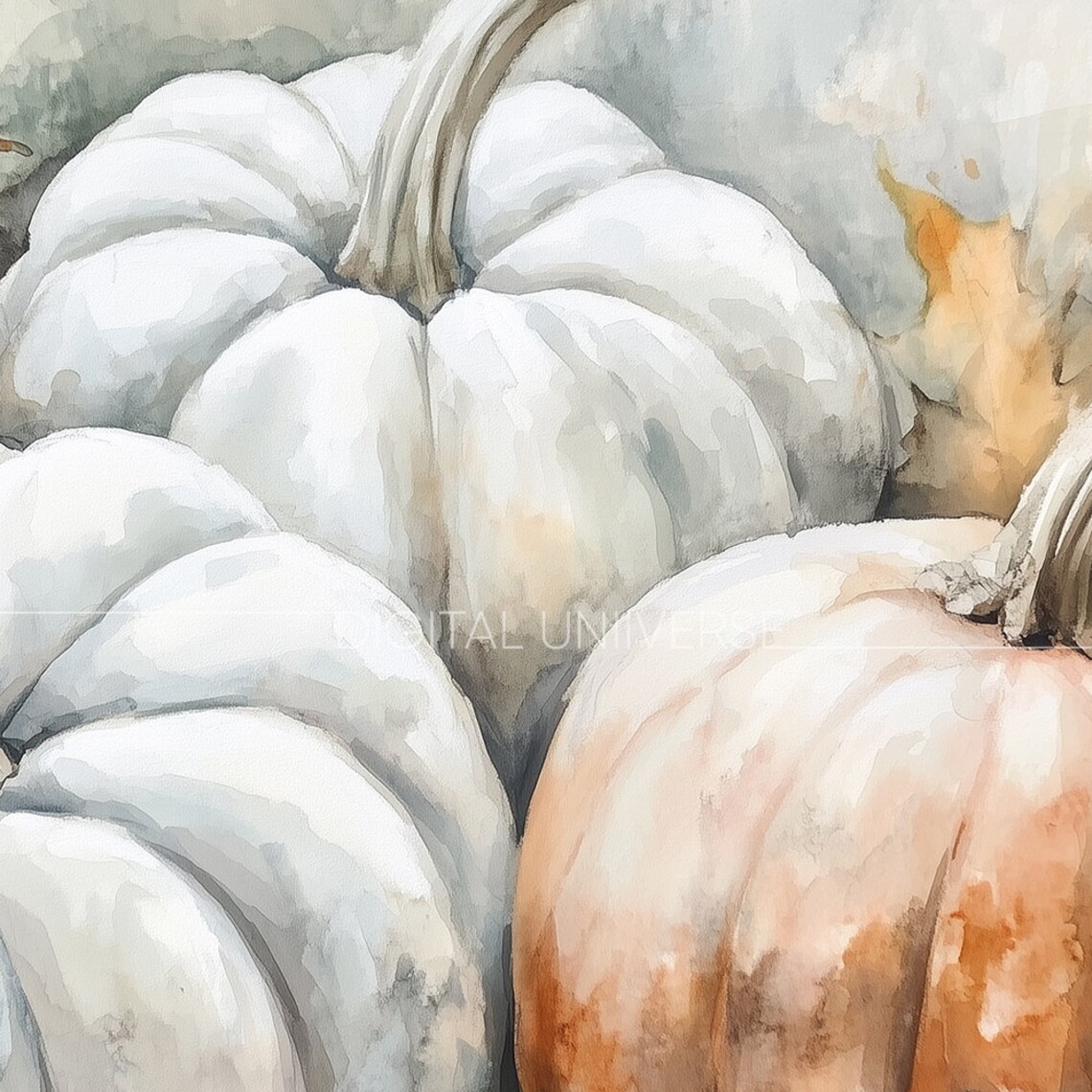 Watercolor White Pumpkins Peach Autumn Harvest Still Life Painting Poster - Image 3