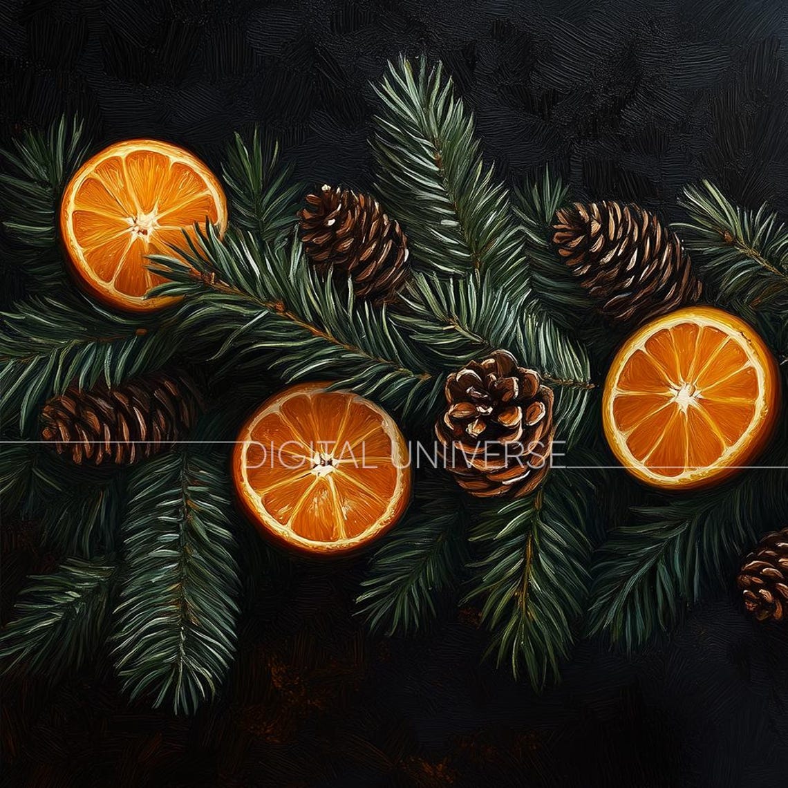 Christmas Garland with Orange Slices and Pinecones Dark Holiday Poster - Image 4